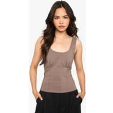 Brown - Women Corsets boohoo Womens Curved Underbust Ruched Bengaline Corset Tops - Brown