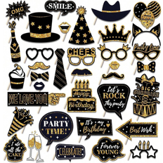 Shein 36pcs Black Gold Birthday Photo Booth Props Happy Birthday Party Favors Supplies For Women Men Birthday Party Props Decoration
