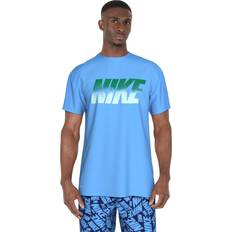 Rash Guards & Base Layers Nike Blue DriFIT Graphic Print Logo UPF 40 Short Sleeve Rash Vest