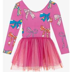 Girls Bright Pink Jersey Dress With Bows