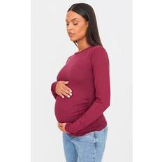 Maternity Burgundy Crew Neck Long Sleeve Fitted Top 10