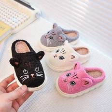 Winter Slippers Children's Shoes Shein Winter Plush Warm Children's Slippers - Cute Cat Embroidered
