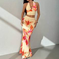 Florals Suits Shein Holiday Halter Top Skirt Printed Two Piece Set