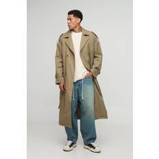 Herr Kappor & Rockar boohooMAN Oversized Twill Double Breasted Trench Coat - Khaki