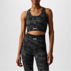 Camo Racerback Sports Bra Training Fitness Gym Crop Top Low - Black