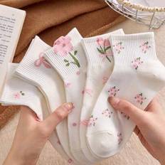 Florals - Women Socks Shein Cute Bow Floral Pattern Mid-Calf Socks - Autu