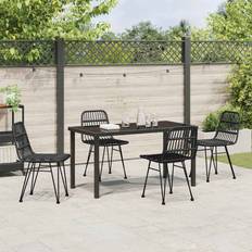 5 Piece Garden Black Poly Rattan 73cm H x 140cm W x 70cm D