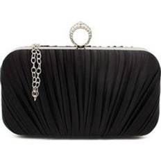 Clasp Elegant Satin Pleated Evening Clutch Bag - Black