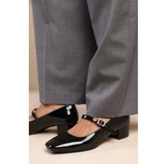 Girls Ballerinas Children's Shoes Where's That From Wide Fit Girl's School Block Heel Buckle Strap - True Black