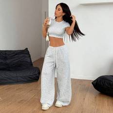 Shein Casual Solid Color Cropped T-Shirt And Pants Set - Summer