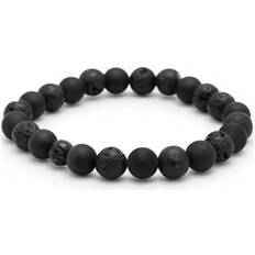 Men - Onyx Bracelets Nialaya Onyx Beaded Bracelet Lava Rock Stainless Steel - Black