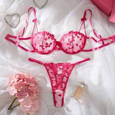 Shein Women 2pcs Sexy Bow Embroidered Lingerie Set