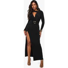 Long Dresses - Sequins boohoo Plunge Gold Trim Maxi Dress - Black