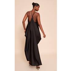 PrettyLittleThing Satin Drape Back Detail Maxi Dress - Black