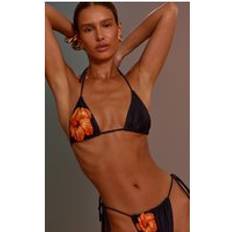 Florals Bikini Tops PrettyLittleThing Flower Triangle Bikini Top - Black
