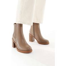 Blokhæl - Imiteret læder Chelsea boots New Look Chelsea Støvler Med Høj Hæl - Brown
