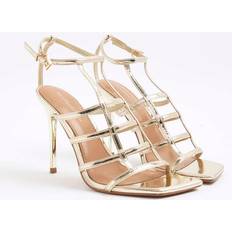 Slippers & Sandals River Island Gold Strappy H-Bar Heeled Sandals - Gold