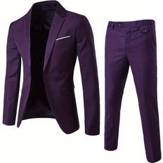 Men - Purple Suits Shein Men Lapel Collar Four Seasons Suit Set