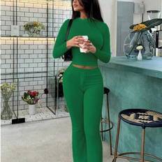 Sportswear Garment - Women Suits Shein Belly-Baring Long-Sleeved Slim-Fitting Lace-Up Pants