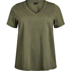 Zizzi T-shirts Zizzi Shirts Charlin Straight V-neck - Grøn