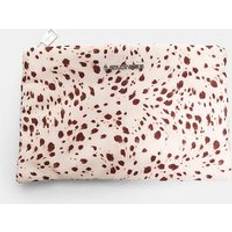 Beige Toilettaske Med Lynlås Og Print - Hvid