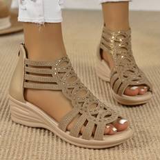 Women Heeled Sandals Temu Elegant Women's Rhinestone Wedge Sandals - High Heel