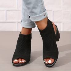 Black Heels & Pumps Temu Heeled Knitting Toe On Slingback Low Heels