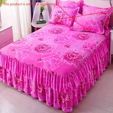 Florals Valance Sheets Temu Large Red Floral Print Bed Skirt Valance Sheet