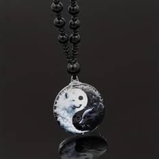 Glass - Men Jewellery Temu Tai Chi Wolf Design Round Pendant Necklace - Gifts For Anniversaries