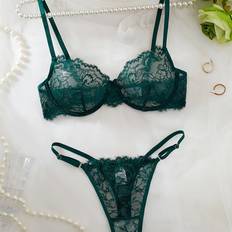 Temu Women's Sexy Lingerie Set Floral Lace Bra - Medium Support