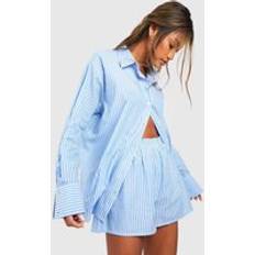 Breathable - Women Sleepwear boohoo Cotton Pinstripe Pyjama Short - Blue
