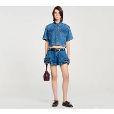 Flare Shorts Sandro Ruffle Denim Shorts Evelyne Didier Chetrite Founded - Bleu