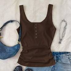 Polka Dots Tops Shein Teen Girls Basic White Polka Dot Ribbed Tank Top - White