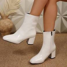 White Ankle Boots Shein Autumn Winter New French High Heel Ankle Boots - Leather