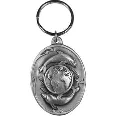 Dolphins Swimming Around The Globe Antiqued Metal Key Chain - One Size