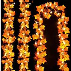 Maple Leaf Autumn Garland With Lights