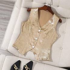 Gold Tank Tops Shein Women Casual Sleeveless Open Back Tank Top Vest