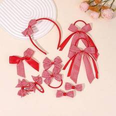 Checkered Accessories Shein Red Plaid Hair Ties For Girls - White