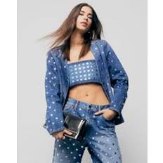 Denim - Women Tank Tops River Island Denim Studded Crop Top - Blue
