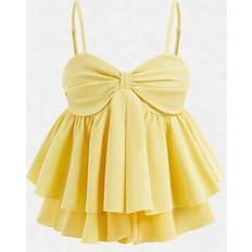 Ruffles Tank Tops Children's Clothing Shein Tween Girl Ruched Hem Camisole Tank Top - Yellow
