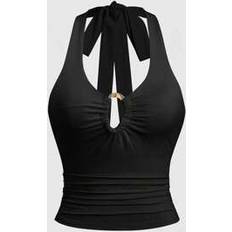 V-Neck Tank Tops Shein Vintage Sexy V-Neck Metal Buckle Decor Camisole