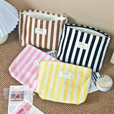 Women Cosmetic Bags Shein Striped Canvas Waterproof Cosmetic Bag