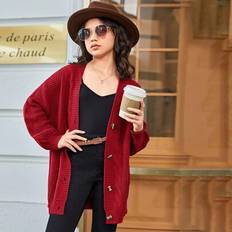 Girls - Red Cardigans Shein Tween Girl Solid Color Batwing Long Sleeve Cardigan - Autumn/Winter
