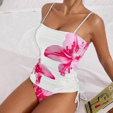 White - Women Tankinis Shein Printed Tankini Swimsuit Set Elegant Vacation - Casual