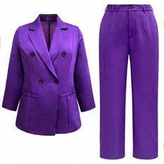 Purple Suits Shein Plus Size Regular Double Breasted Suit Set