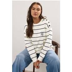 Stripes - Women Jumpers Yours Curve Ivory White Stripe London Slogan Sweatshirt - Ecru