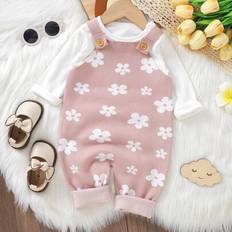 Florals Jumpsuits Children's Clothing Shein Baby Girl Floral Pattern Knit Jumpsuit Without Tee