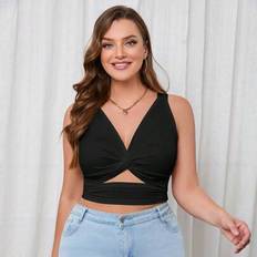 Cut-Out Tank Tops Shein Firerie Plus Twist Front Cut Out Crop Tank Top