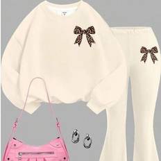 Shein Tween Girls Letter Graphic Knit Crew Neck Loose Sweatshirt - 2 Pieces