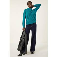 Boat Neck Tops Roman Cable Knit Pearl Jumper - Teal
